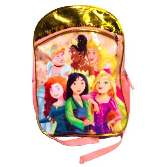 Disney Princess Backpack Fast Forward Large Pink School Bag Gold Mesh Zippered - Picture 1 of 12